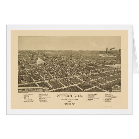 Antigo, WI Panoramic Map - 1886 Cards (Front Horizontal)