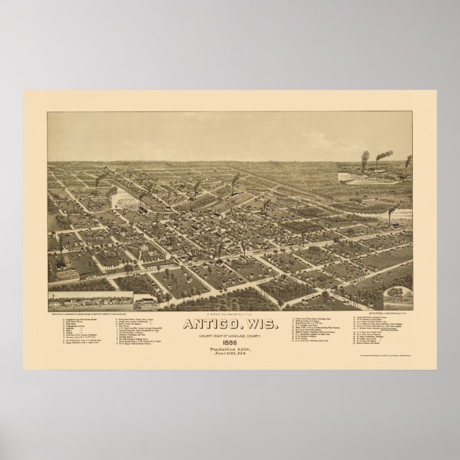 Antigo, WI Panoramic Map - 1886 Poster (Front)