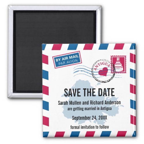 Antigua Air Mail Wedding Save the Date Magnet