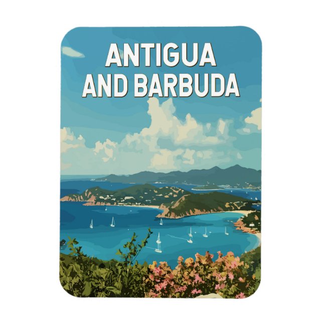 Antigua and Barbuda Illustration Travel Art Retro Magnet (Vertical)