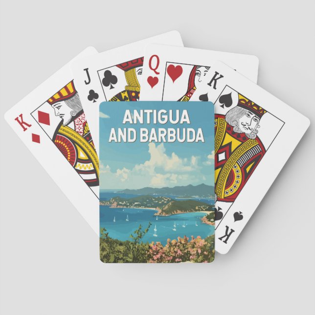 Antigua and Barbuda Illustration Travel Art Retro Poker Cards (Back)