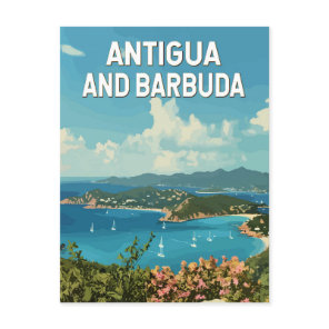 Antigua and Barbuda Illustration Travel Art Retro Postcard