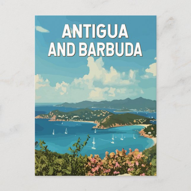 Antigua and Barbuda Illustration Travel Art Retro Postcard (Front)