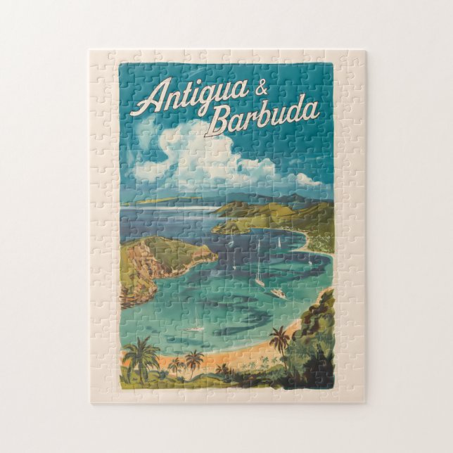 Antigua and Barbuda Painterly Travel Art Vintage Jigsaw Puzzle (Vertical)