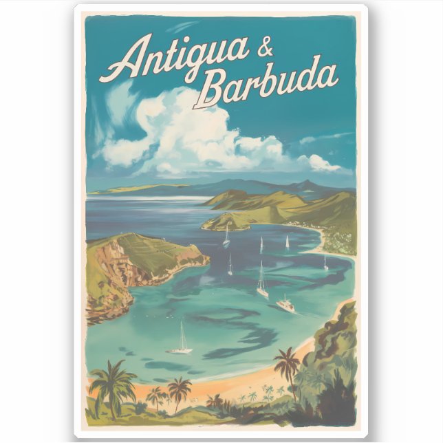 Antigua and Barbuda Painterly Travel Art Vintage Sticker (Front)