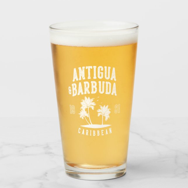 Antigua & Barbuda Caribbean Palm Tree Glass (Front Filled)