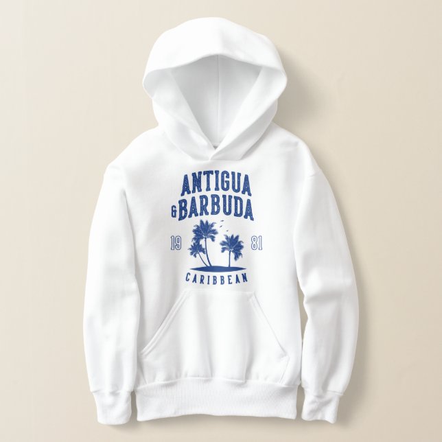 Antigua & Barbuda Caribbean Palm Tree Kids Hoodie (Laydown)