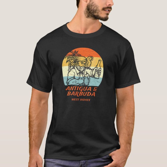 Antigua & Barbuda West Indies Pirate & Parrot Vaca T-Shirt (Front)