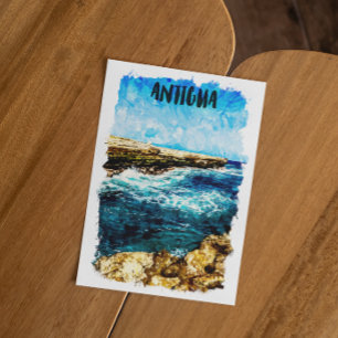 Antigua Caribbean Island Tropical Watercolor Postcard
