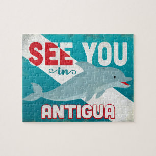 Antigua Dolphin - Retro Vintage Travel Jigsaw Puzzle