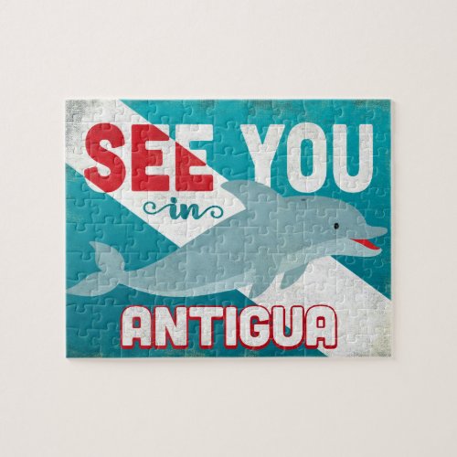 Antigua Dolphin _ Retro Vintage Travel Jigsaw Puzzle