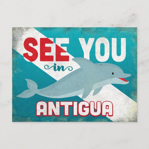 Antigua Dolphin _ Retro Vintage Travel Postcard