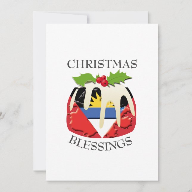 ANTIGUA FLAG | Christmas Pudding | Festive Holiday Card (Front)