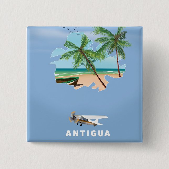 Antigua Illustrated map travel poster Button (Front)
