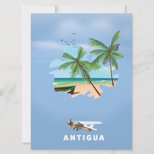 Antigua Illustrated map travel poster Invitation (Front)