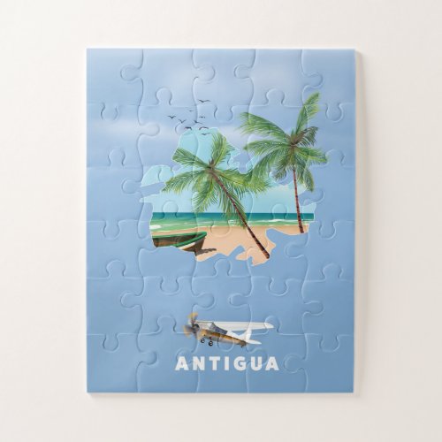 Antigua Illustrated map travel poster Jigsaw Puzzle