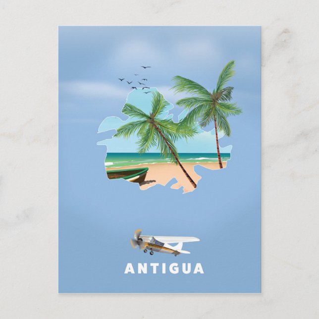 Antigua Illustrated map travel poster Postcard (Front)
