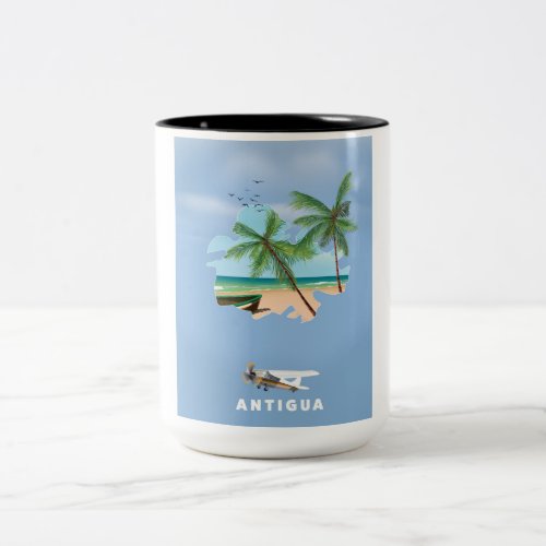 Antigua Illustrated map travel poster Two_Tone Coffee Mug