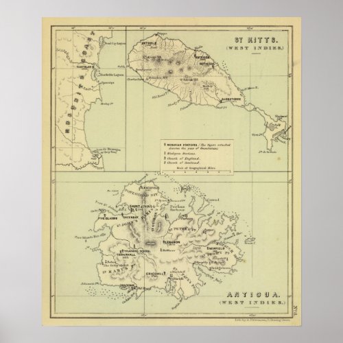 Antigua Lithographed Map Poster