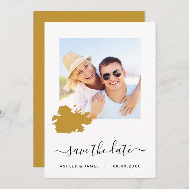 Antigua Map Photo Wedding Save the Date Card (Front/Back)