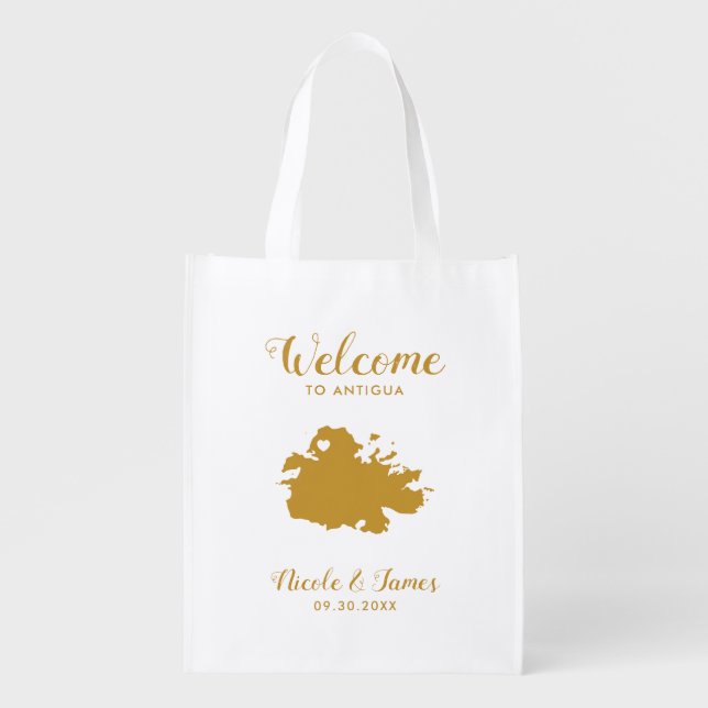 Antigua Map Wedding Welcome Bag, Gold Tote Bag (Front)