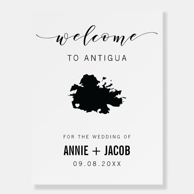 Antigua Map Wedding Welcome Sign, Foam Board (Front)