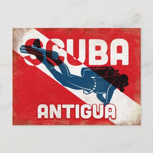 Antigua Scuba Diver _ Blue Retro Postcard