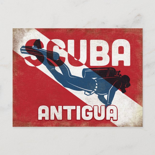 Antigua Scuba Diver - Blue Retro Postcard (Front)