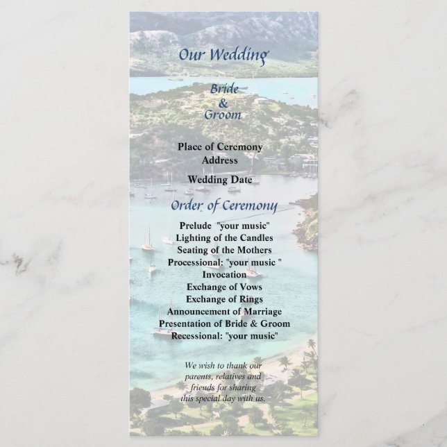 Antigua View Falmouth Harbor Wedding Program (Front)