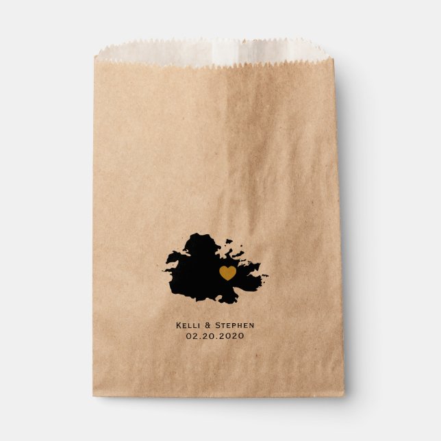 Antigua Wedding Favor Treat Sacks, Map Gift Bags (Front)