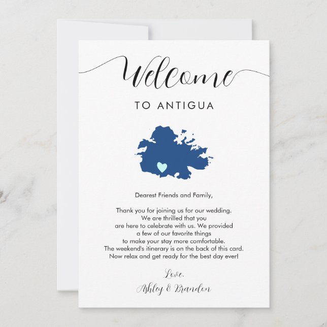Antigua Wedding Welcome Letter Itinerary Card (Front)