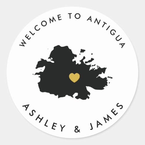 Antigua Wedding Welcome Sticker Tag Gold  Black