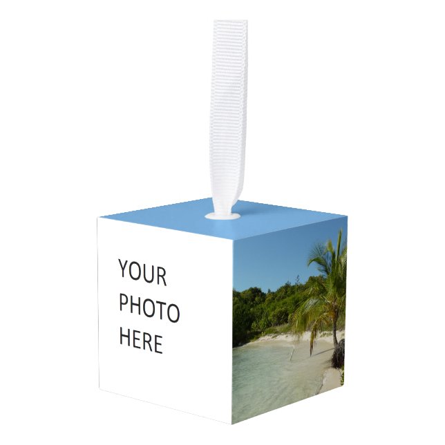 Antiguan Beach Beautiful Tropical Landscape Cube Ornament (Front Angled)