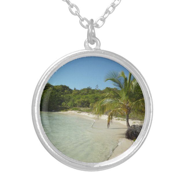 Antiguan Beach Beautiful Tropical Landscape Silver Plated Necklace (Front)