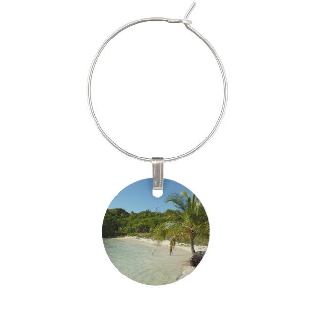 Antiguan Beach Beautiful Tropical Landscape Wine Glass Charm (Front)