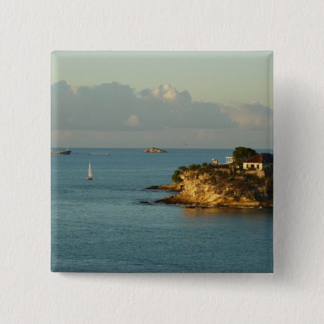 Antiguan Coast Beautiful Island Seascape Button (Front)