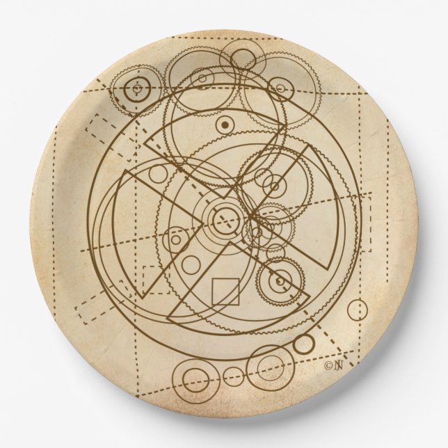 Antikythera Mechanism Drawing Paper Plates (Front)