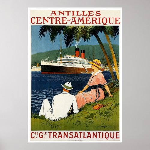 Antilles Central America Vintage Ship Travel Poster
