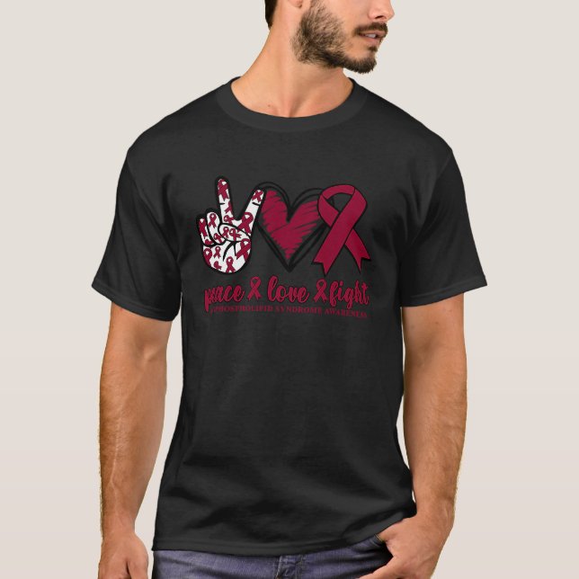 Antiphospholipid Syndrome Burgundy Ribbon Peace Lo T-Shirt (Front)