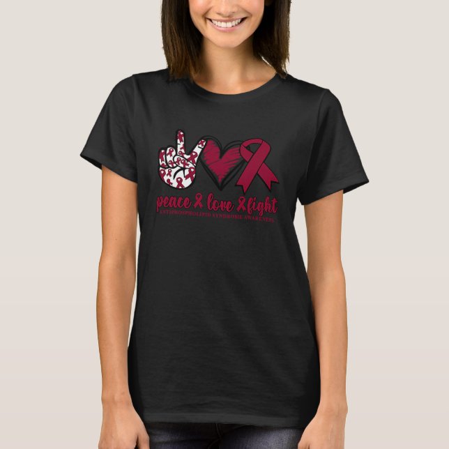 Antiphospholipid Syndrome Burgundy Ribbon Peace Lo T-Shirt (Front)