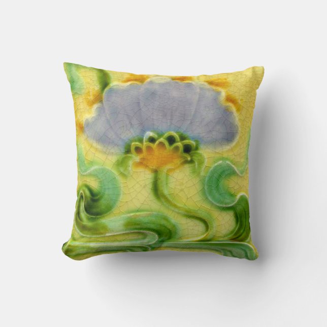 Antiqiue Flower Tiles Throw Pillow (Front)