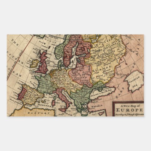Antiquarian 1721 Map of Europe by Herman Moll Rectangular Sticker