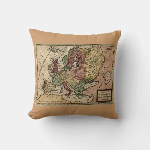 Antiquarian 1721 Map of Europe by Herman Moll Throw Pillow