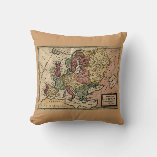Antiquarian 1721 Map of Europe by Herman Moll Throw Pillow (Front)