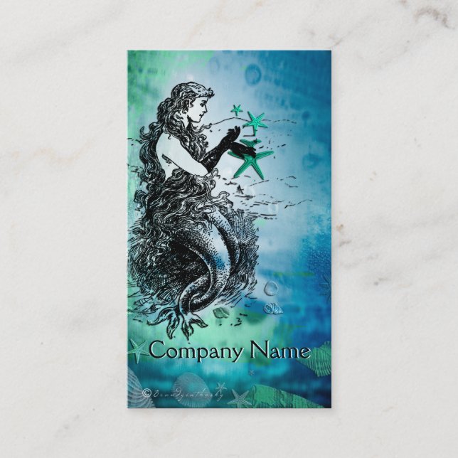 Antiquarian Mermaid Whimsical Business Cards (Front)