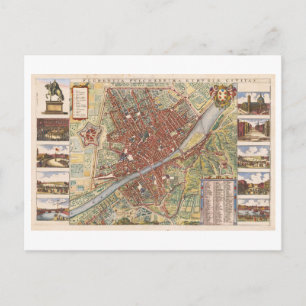 Antique 1660 Map of Florence, Italy, Postcard