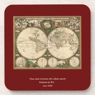 Antique 1660 World Map by Frederick de Wit Beverage Coaster