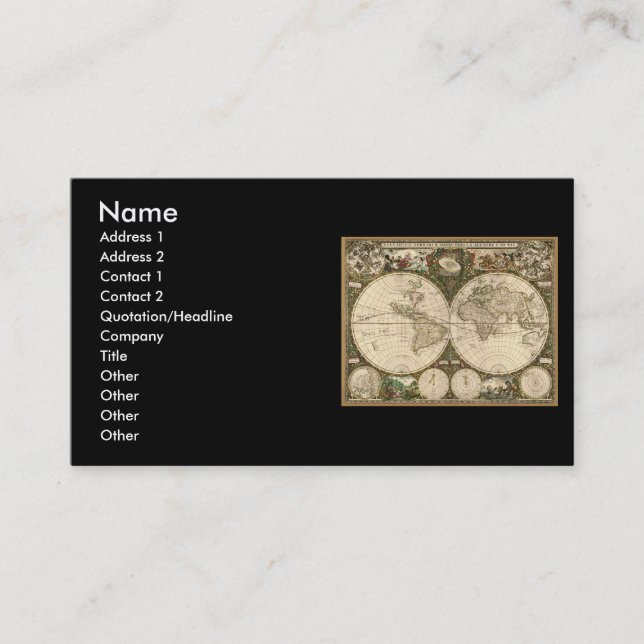 Antique 1660 World Map by Frederick de Wit Business Card (Front)