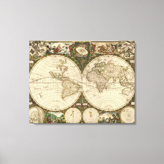 Antique 1660 World Map by Frederick de Wit Canvas Print