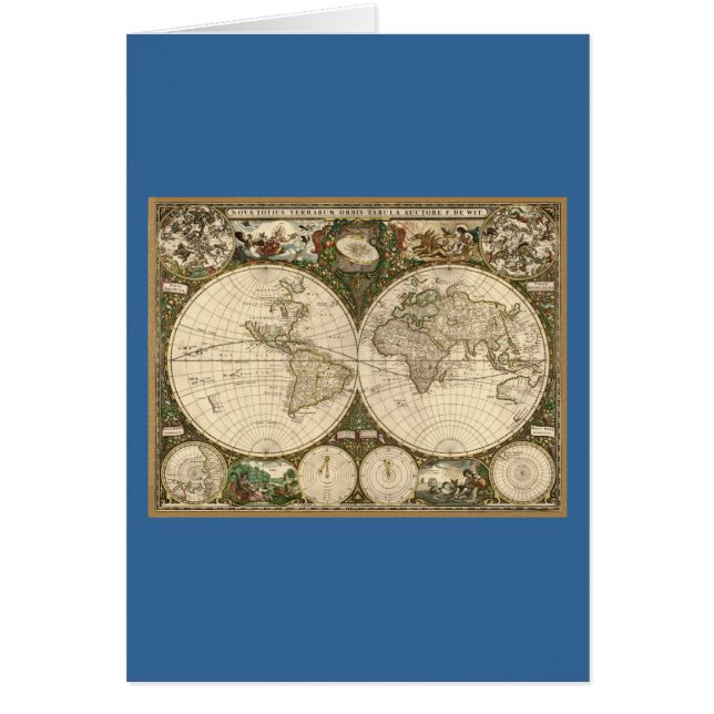 Antique 1660 World Map by Frederick de Wit Cards (Front)